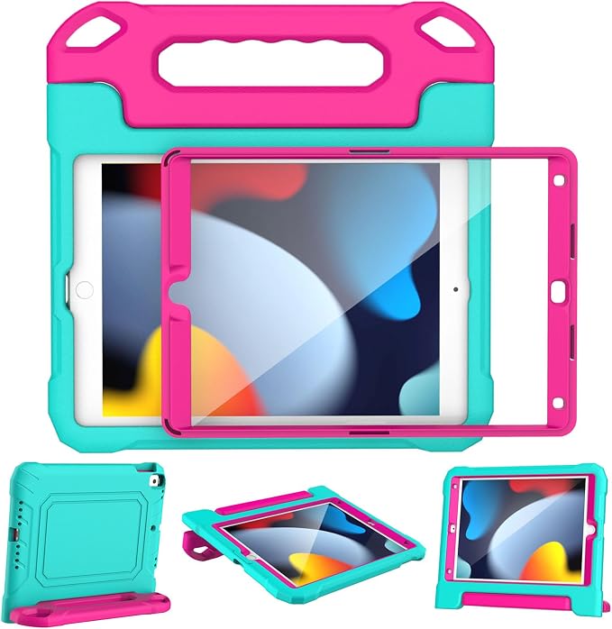 YIHE Kids Case for iPad 10.2 9th/8th/7th Gen Pro 10.5 &amp Air 3 BlackBlue | Full Body Shockproof Protective Cover Handle Stand Built-in Screen Protector Fun Colors
