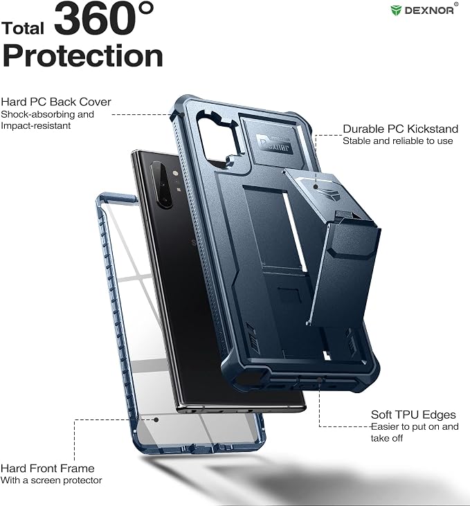 Dexnor for Samsung Galaxy Note 10+ Plus Case [Built in Screen Protector and Kickstand] Heavy Duty Military Grade Protection Shockproof Protective Cover for Samsung Galaxy Note 10 Plus (Army Green)