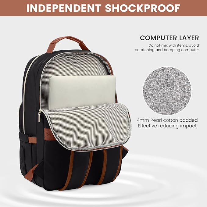LOVEVOOK Laptop Backpack for Women 15.6 inch,Cute Womens Travel Backpack Purse,Professional Laptop Computer Bag,Waterproof Work Business College Teacher Bag Carry on Backpack with USB Port,Black Brown