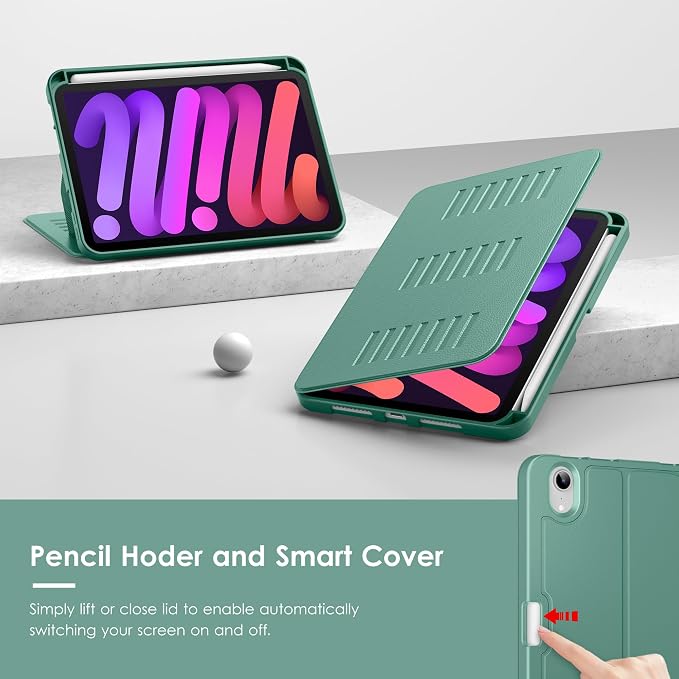 VIKESI Case for iPad mini 7 (A17 Pro) and iPad mini 6Multiple Angles Magnetic Stand CoverShockproof Soft BackPencil Holderand Auto Sleep/WakeBlack