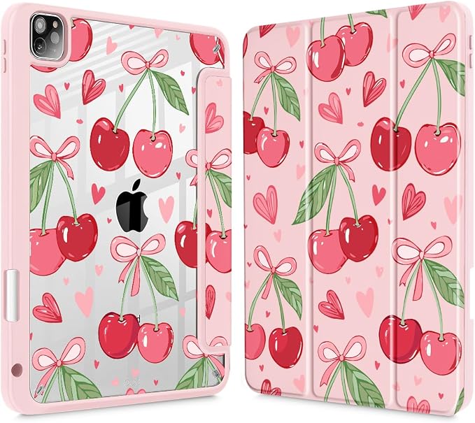 Case for iPad 12.9 Inch (6th/5th/4th/3rd Generation 2022/2021/2020/2018) Pencel Holder + Trifold Support Auto Sleep/Wake Transparent Shockproof Back Cover Abstract Floral SD163