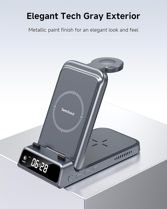 Wireless Charger for iPhone, SwanScout 703A, Charging Station for iPhone 16/15/14/13/12/11 Series, for Apple Watch Series 10/Ultra 2/9/8/7/SE 2/SE, for Airpods 4/Pro 2/3 (No Adapter)