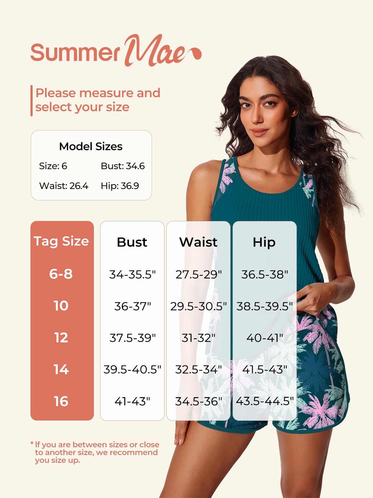 Summer Mae Modest Blouson Tankini Swimsuit with Shorts Multicolor Palm 14