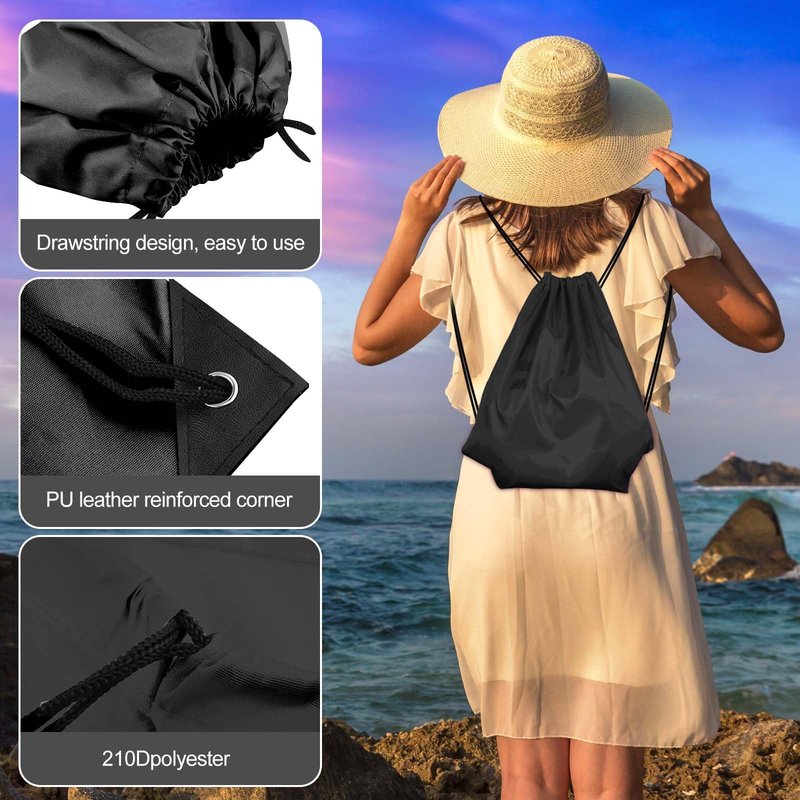 KUUQA 40pc Black Drawstring Backpacks - Gym, School, Travel - 40cm*34cm/15.7'x13.4' - Polyester & Faux Leather - Modern Design - Drawstring Closure - Unisex - Black