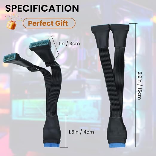 USB 3.0 Header Splitter Extension Cable 19/20 Pin 1 to 2 Y Type Internal Adapter Hub Splitter for Motherboard DIY Products (5.9 inch)