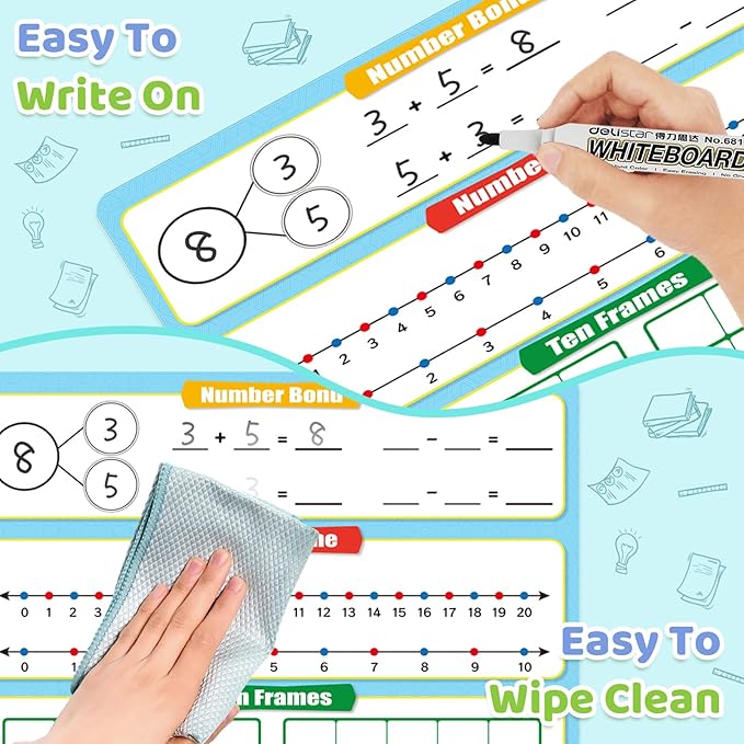 12 Pack Numbers 1-120 Chart Dry Erase Flash Card,12" x 9" Number Line Ten Frame Math Manipulatives Small White Board for Student Teacher Kindergarten 1ST 2ND Classroom Homeschool Supplies