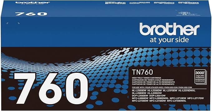 Brother Genuine TN760 High Yield Black Toner Cartridge, (for use with MFC-L2710DW MFC-L2750DW -L2350DW HL-L2370DW -L2395DW HL-L2390DW DCP-L2550DW Printers) (Pack of 3)