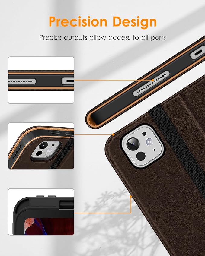 DTTO for iPad Pro 13 Inch Case (M5) 2025 / (M4) 2024 Brown | Premium Leather Business Cover with Pencil Holder Hand Strap &amp Pocket Corner Protection Auto Sleep/Wake Multiple Angles