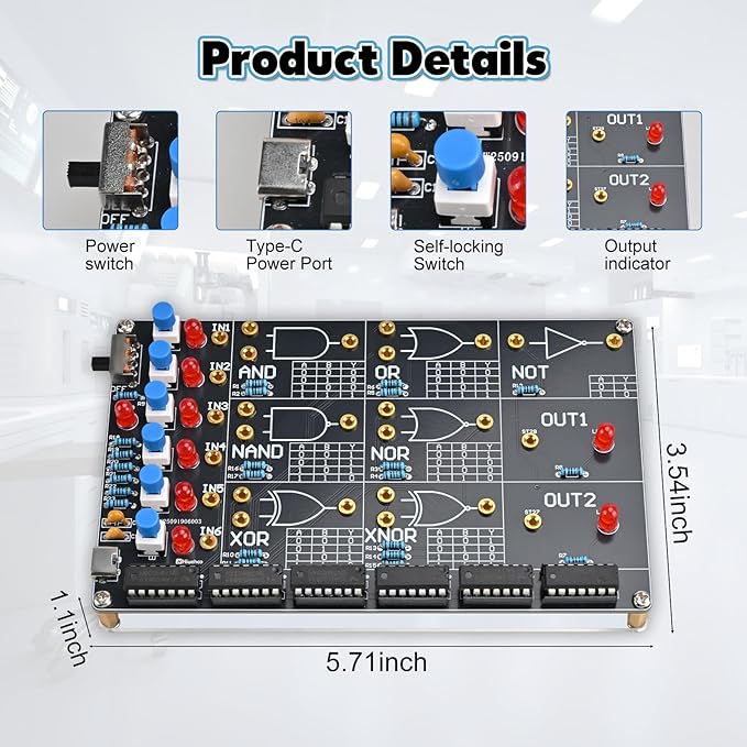 DIY Logic Gate Circuit Soldering Kit–Basic Logic Gate Learning Kit with Interactive LED Simulation, Electronics Soldering Practice Kit for Middle High School College Students STEM Education