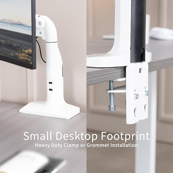 VIVO Premium Tilt Joint Ultrawide Monitor Stand, Fits up to 49 inch Computer Screens, Single Articulating Pneumatic Arm, C-Clamp and Grommet Desk Mount, Max VESA 200x100, White, STAND-V100HW