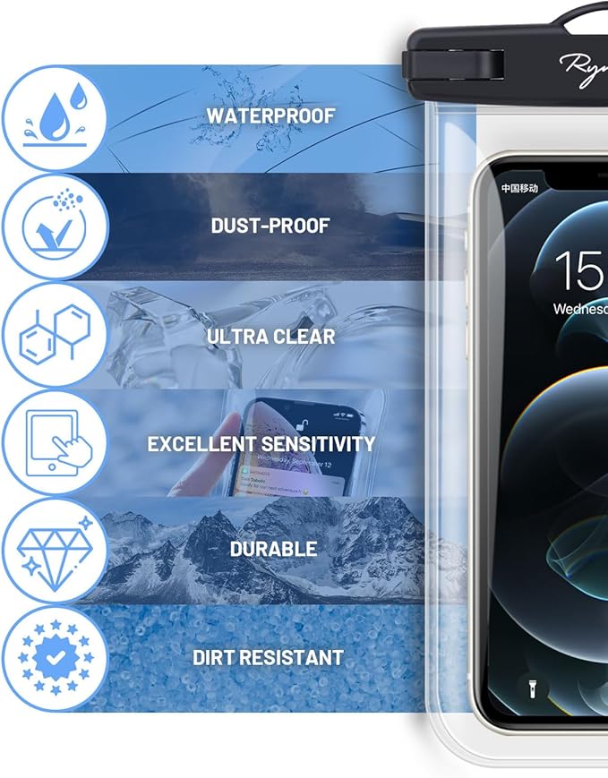 Waterproof Phone Pouch Bag - 7.5in Water Proof Cell Phone Case for Beach Travel Must Haves, Waterproof Phone Holder with Lanyard for iPhone 16 15 14 Pro Max Galaxy S24+ Pixel 8 Pro, Cruise Essentials