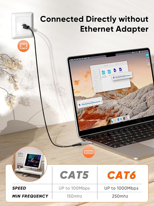 CableCreation USB to Ethernet Cable 10FT USB to RJ45 Internet LAN Cable | 1000Mbps High Speed Gigabit Directly Connected Compatible with Laptop Desktop PC Switch and More