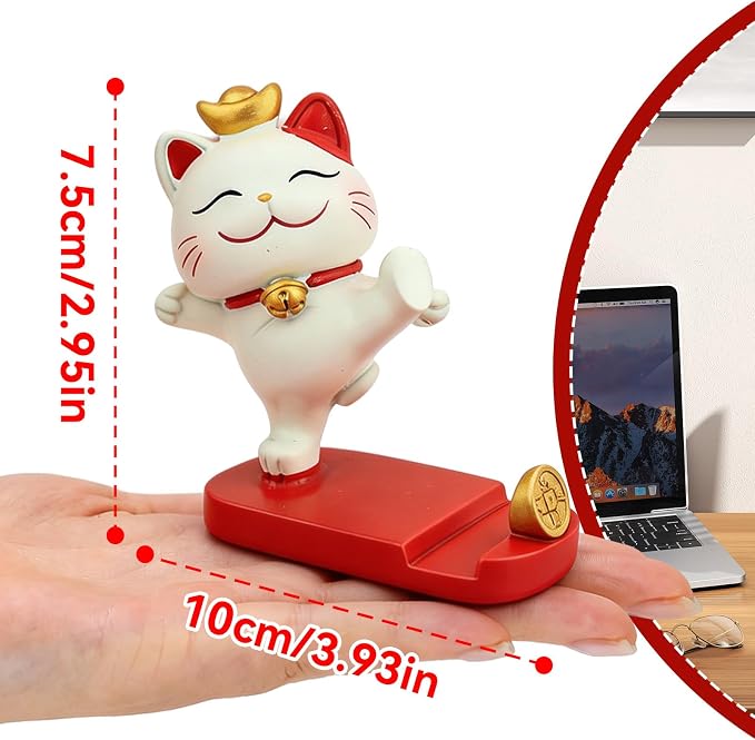 Cell Phone StandkCute Lucky Cat Mobile Phone Holder Portable Decorative Desktop Stand for Home Office Table (Strongly Support Your Bracket)