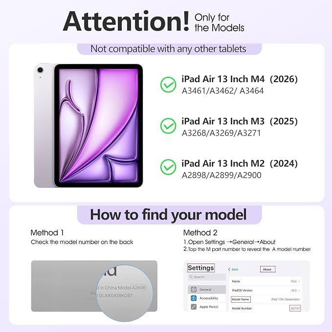 for iPad Air 13 Inch Case M4/M3/M2(2026/2025/2024) Lavender | Slim Trifold Stand Protective Cover with Translucent Hard Back for iPad Air 13 Case Support Touch ID Auto Wake/Sleep