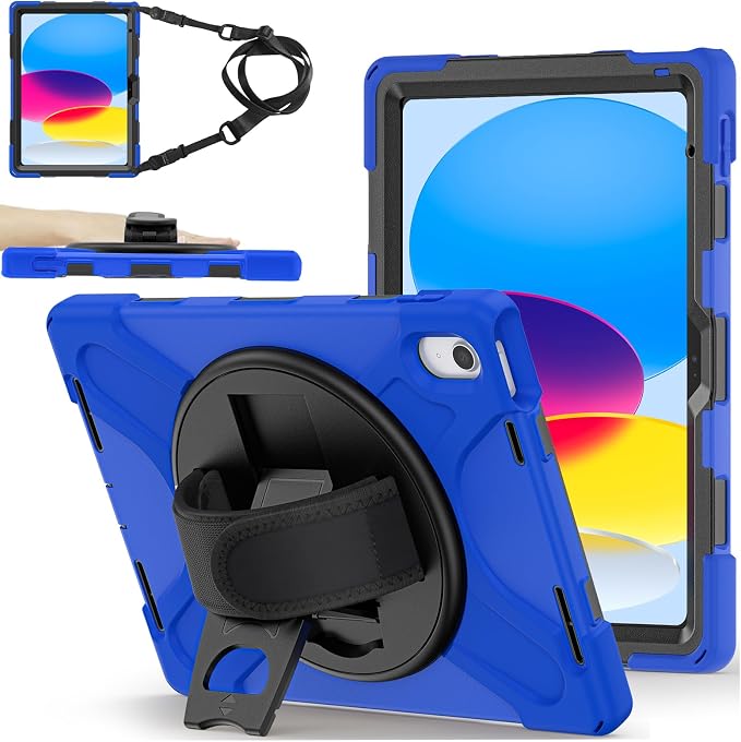 ZenRich Shockproof Case for iPad (A16) 11th/10th Generation Black | Pencil Holder 360° Rotating Kickstand Hand Strap Adjustable Carrying Strap Heavy Duty Rugged