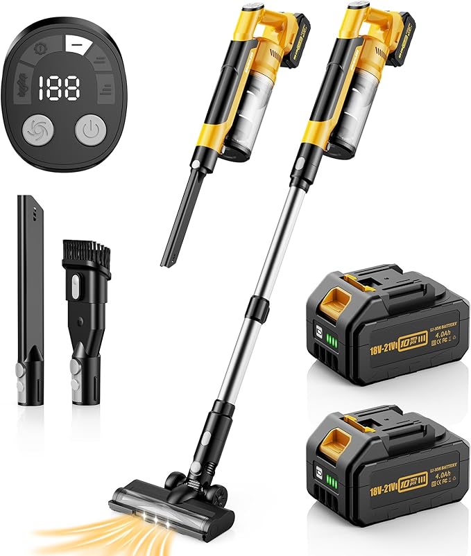 qimedo 8000mAh Battery Vacuum Cleaner Cordless V1, 700W Best Cordless Vacuum for Pet Hair/Hardwood Floor,6 in 1 Electric Stick Vacuum withwith Hepa Filter,Brushless Vacuum Cleaners for Home