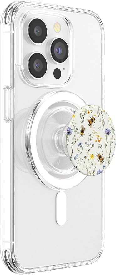 Aesthetic Bee and Wildflowers Boho Modern On Beige PopSockets PopGrip for MagSafe