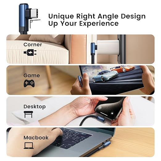 toocki 60W USB C Cable Right Angle Type C Fast Charging Cable 10FT 2-Pack | 2 in 1 Multi USB A/C to USB-C Cable for iPhone 17 16 15 Pro Plus Pro Max Air/MacBook Air/Samsung S25 Ultra/S24/ Note 20