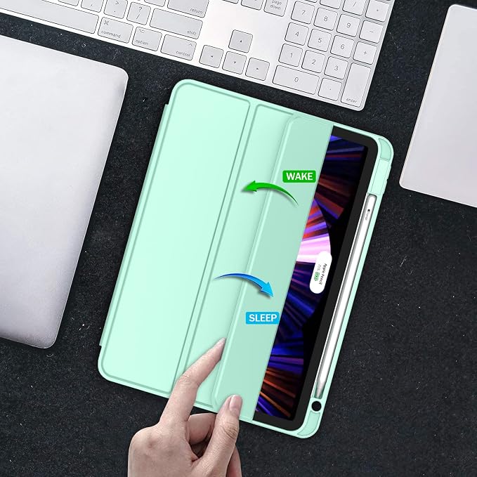 New iPad Pro 11 Inch Case 2022(4th Gen)/2021(3rd Gen)/2020(2nd Gen) with Pencil HolderSmart iPad Case [Support Touch ID and Auto Wake/Sleep] with Auto 2nd Gen Pencil Charging (Deep Pink)