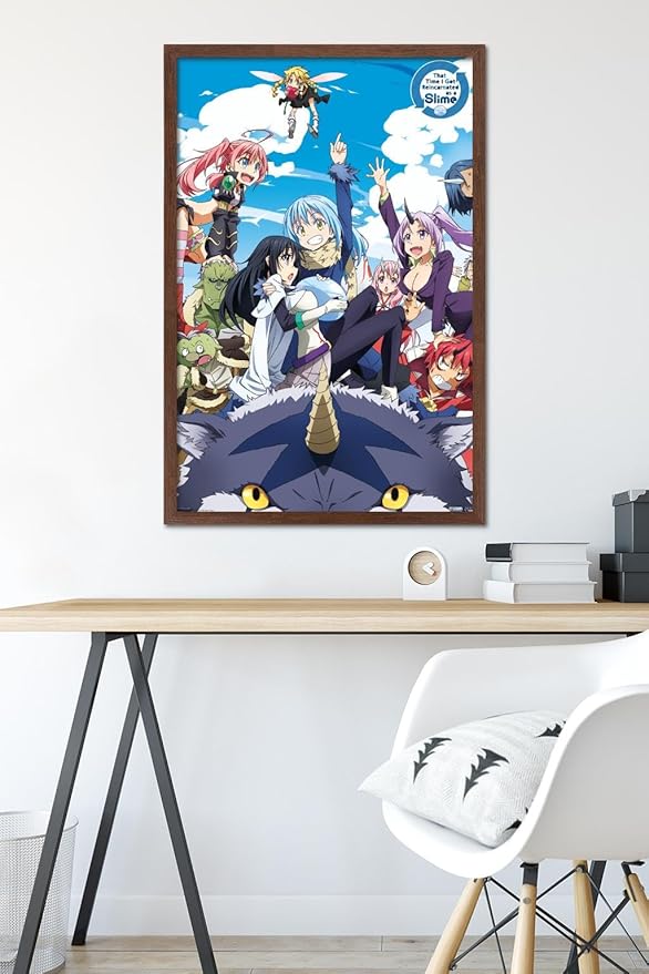 Trends International That Time I Got Reincarnated As A Slime - Group Wall Poster, 22.375" x 34", Mahogany Framed Version