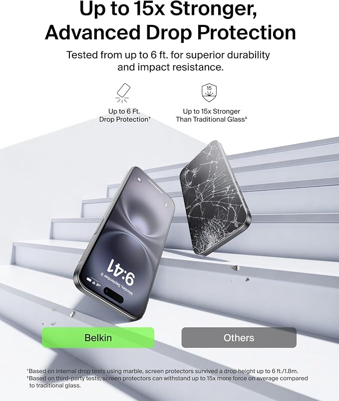 Belkin ScreenForce UltraGlass 2 Screen Protector for iPhone Air 25X Stronger Glass Scratch-Resistant &amp Impact Protection Easy Align Tray for Bubble-Free Application Made with Recycled Glass