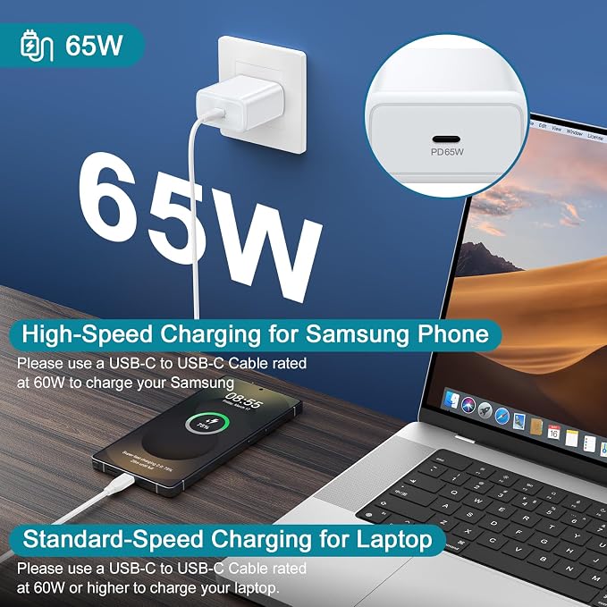 for Samsung Galaxy S26 Ultra Charger 65W Super Fast Wall Charger USB C | for Samsung Galaxy S26 S26+ A27 A37 A57 S25 Ultra Plus FE A17 A16 A36 S24 Type C Android Phone Charger Fast Charging Block