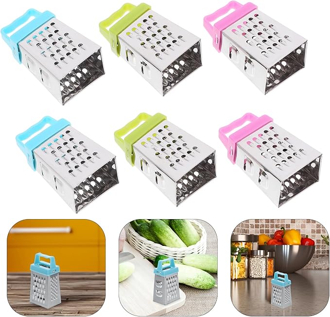 TOPPERFUN Mini Cheese Grater 6-Pack Stainless Steel Box Graters Handheld Vegetable Slicer for Garlic Ginger Cucumber and Potato Non-Slip Handle 2.63 X 1.45 X 1.06 in