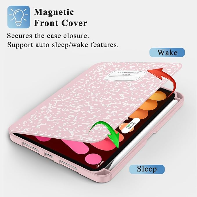 Case for iPad mini 7 (A17 Pro) 2024/Mini 6 2021 8.3-Book Black | Slim Lightweight Folio Stand Case Auto Wake/Sleep Soft TPU Back Cover with Pencil Holder for iPad mini 7th/6th Generation