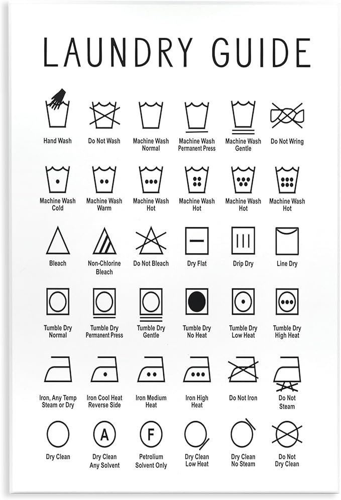 Stupell Industries Minimal Laundry Guide Cleaning Chart Helpful Symbols, Designed by Lettered and Lined Wall Plaque, 10 x 15, Black