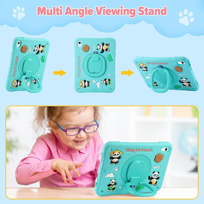 Case for iPad A16 11th Generation 11 Inch 2025 iPad 10th Generation 10.9 Inch 2022 Silicone 3D Panda Design Kids Case Heavy Duty Protection with Kickstand/Pencil Holder/Strap