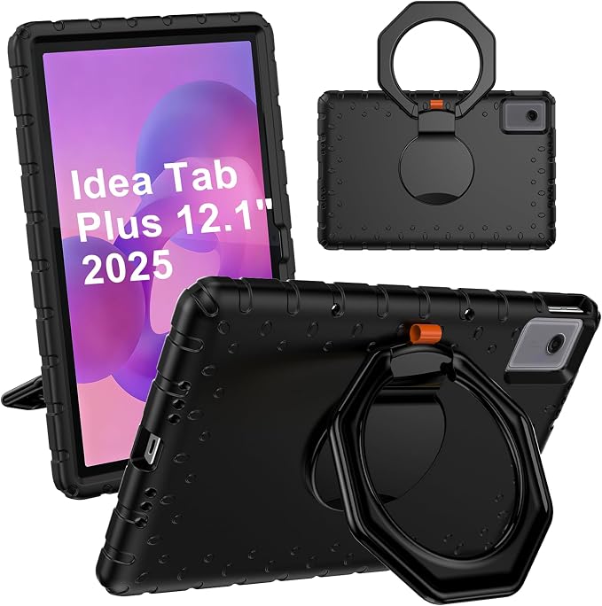 for Lenovo Idea Tab Plus Case 12.1 2025 with 360° Rotating Stand Handle and Pencil Holder New EVA Shockproof Cover for Kids Adults Home School Office Outdoor Black