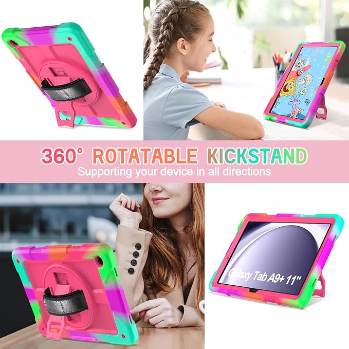 Case for Samsung Galaxy A11+ Plus/ A9 Plus 11 inch 2026/2023 with 360° Swivel Handle Strap Cover with Lanyard Black