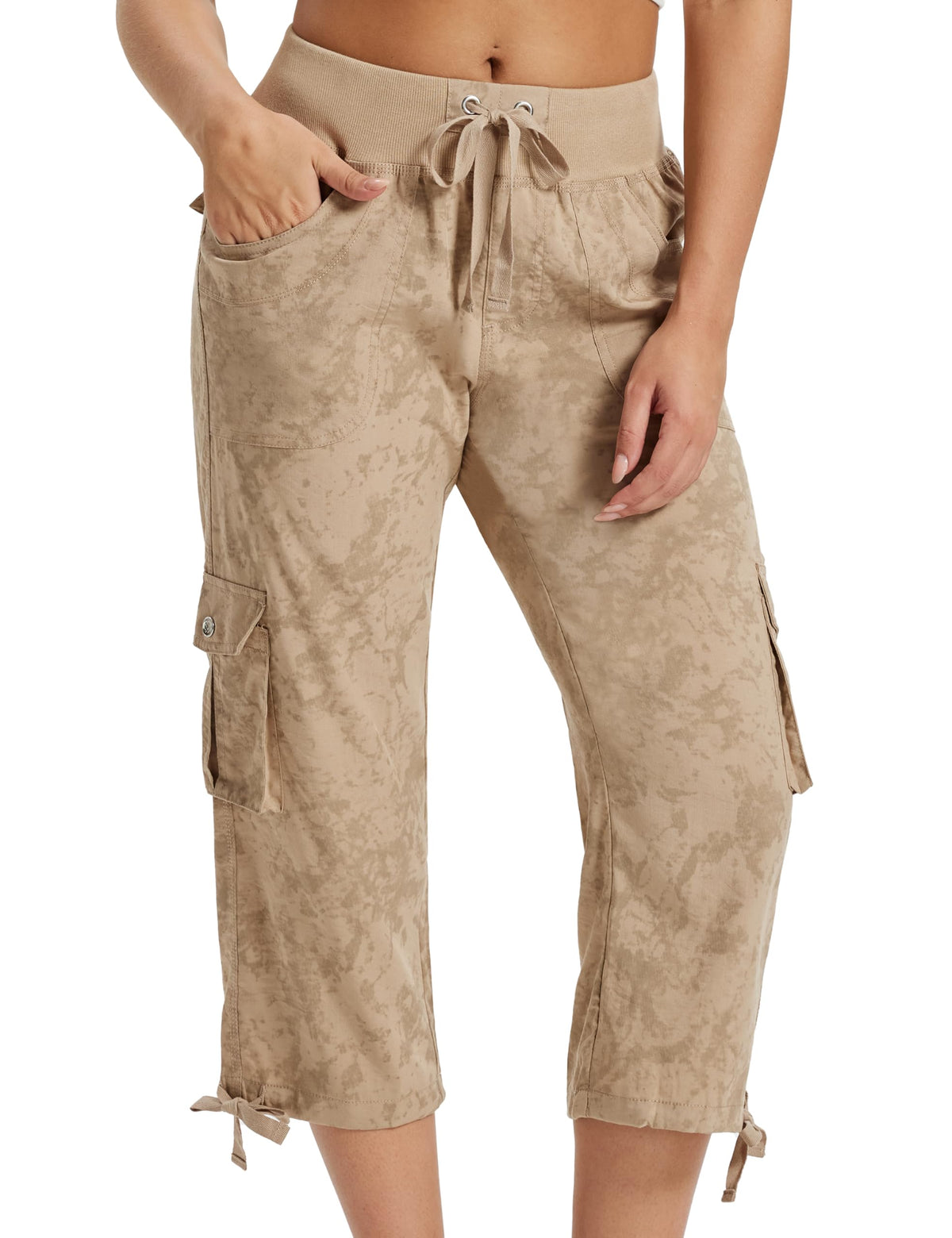 MoFiz Womens Cargo Capris Lightweight Hiking Pants Quick Dry Casual Outdoor Loose Shorts Dirty Khaki XS