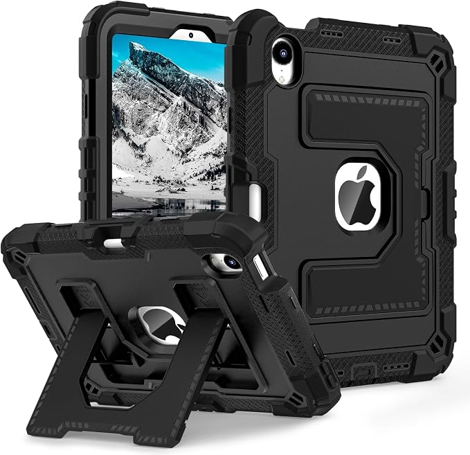 Kids Case Compatible with iPad mini 7 A17 pro 2024 Mini 6 8.3”Colorful Shockproof Case with Pencil Holder and Adjustable Big StandHandle Strap for iPad mini 6th 7th Gen