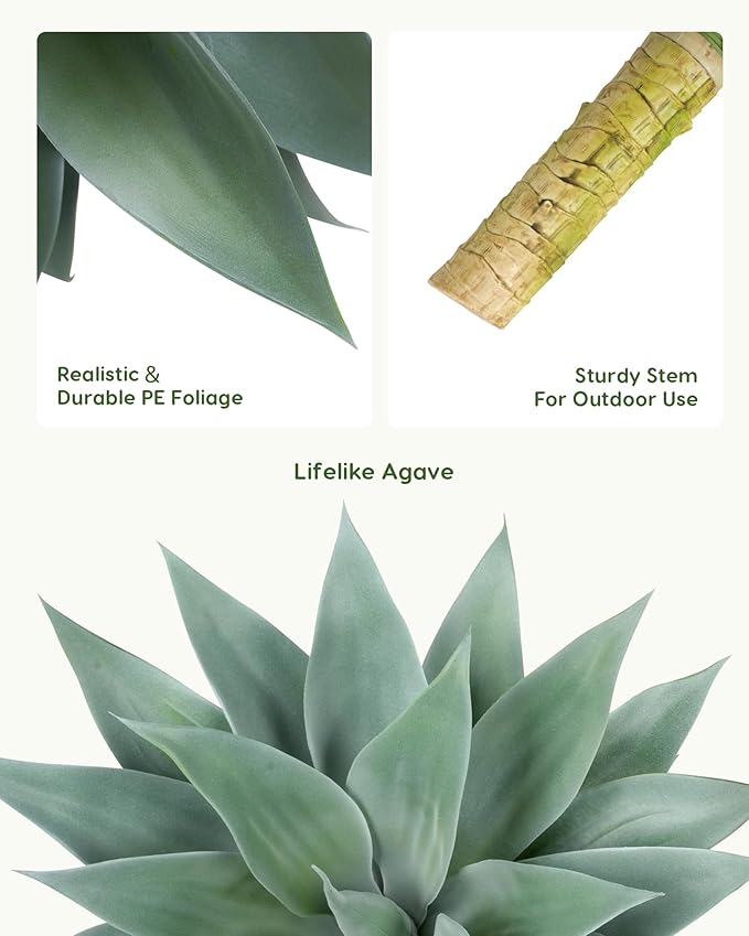 Velener Artificial Outdoor Blue Agave Plant - Small Size UV Resistant Fake Agave Plants for Indoor and Outdoor Decor(18 Inch)-2 Pack