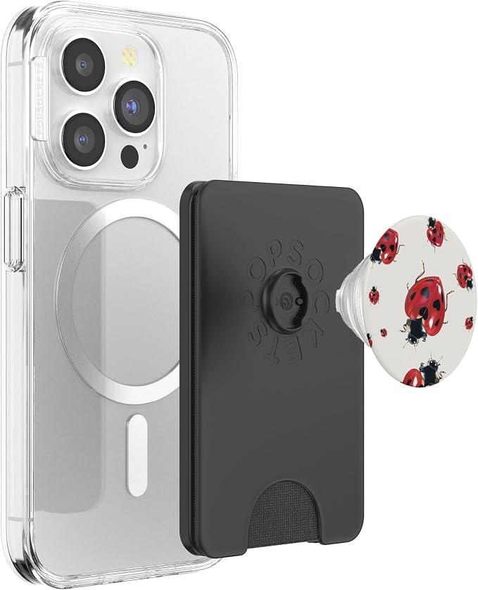 Red Heart Ladybug Illustration Print PopSockets PopWallet for MagSafe