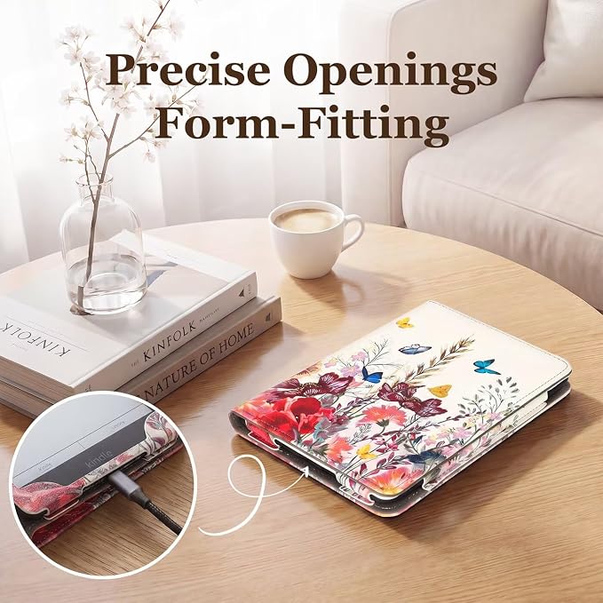Fancity Case for Kindle Paperwhite 7/6.8 12th/11th Generation 2025 2024 | PU Leather Case with Auto Wake/Sleep Hand Strap for Kindle Paperwhite/Colorsoft Signature Edition 2021 Monet's Garden