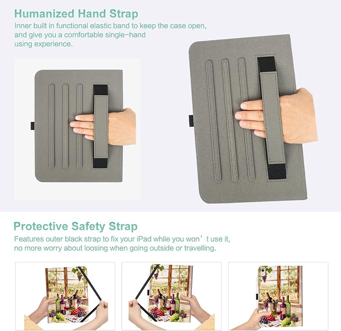 Lokigo Case for iPad (A16) 11th/10th Generation Aurora Forest | for iPad 11th-11 Inch/10th-10.9 Inch Stand Cover Pencil Holder/Hand Strap/Pocket Support Touch ID Auto Wake/Sleep