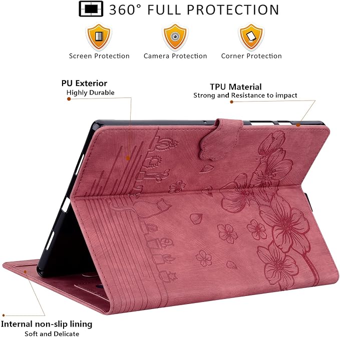 Dteck Case for Samsung Galaxy Tab S9 FE+ Plus 5G Tablet Case 12.4 2023 with Pencil HolderPU Leather Embossed Flower Cat Folio Multi-Angle Viewing Stand Shockproof Protective Tablet 12.4 CoverBlue