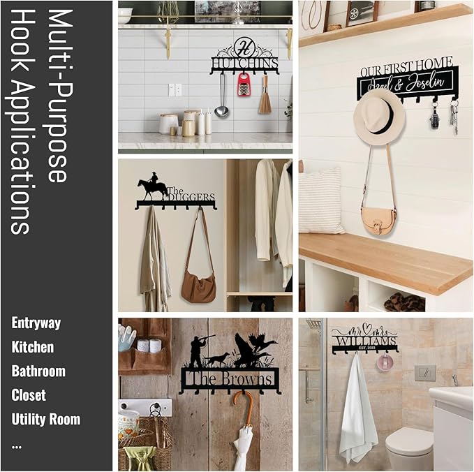 NIWAHO Personalized Backpacker Couple Key Holder with Name – Custom Metal Wall Sign with Hooks, Hiking Adventure Design for Entryway or Cabin Decor