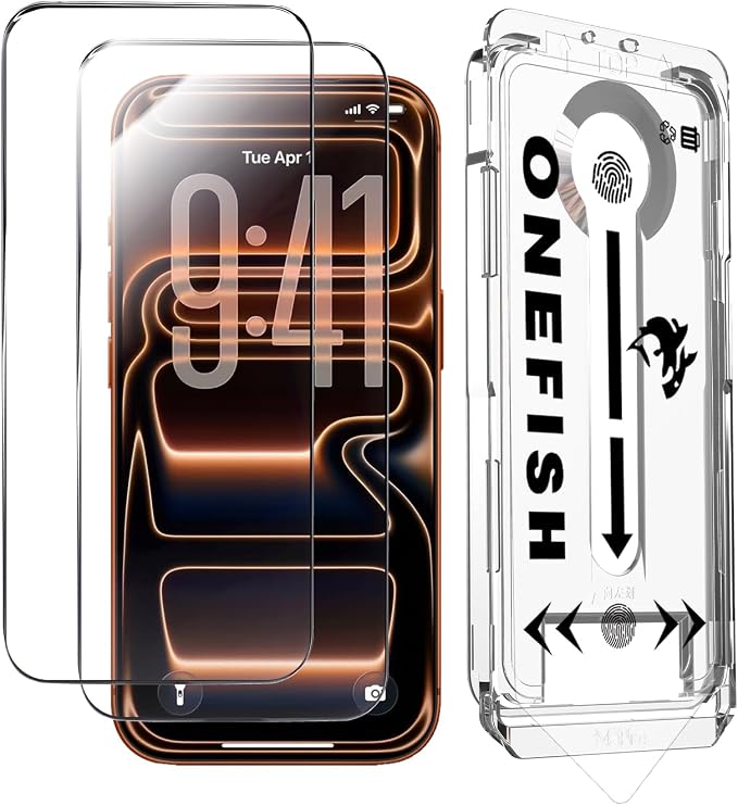 OneFish Screen Protector for iphone 13 Pro Max/14 Plus 9H Hardness HD Clarity Tempered Glass Film with Auto Dust-Elimination Bubble Free Easy Installation2Pack