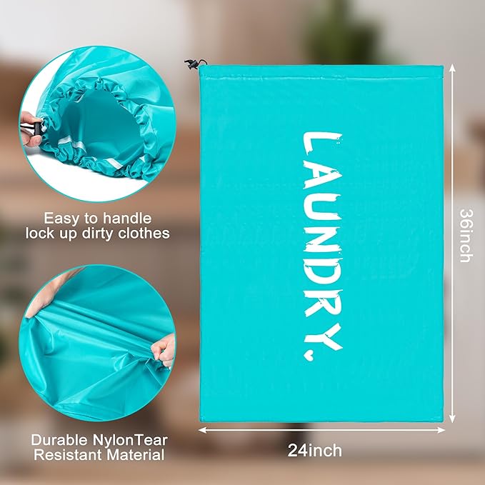 2 Pack XL Travel Laundry Bag, Machine Washable Dirty Clothes Organizer with Drawstring,Large Enough to Hold 4 Loads of Laundry, Easy Fit a Laundry Hamper or Basket Travel Essentials 24" x 36"