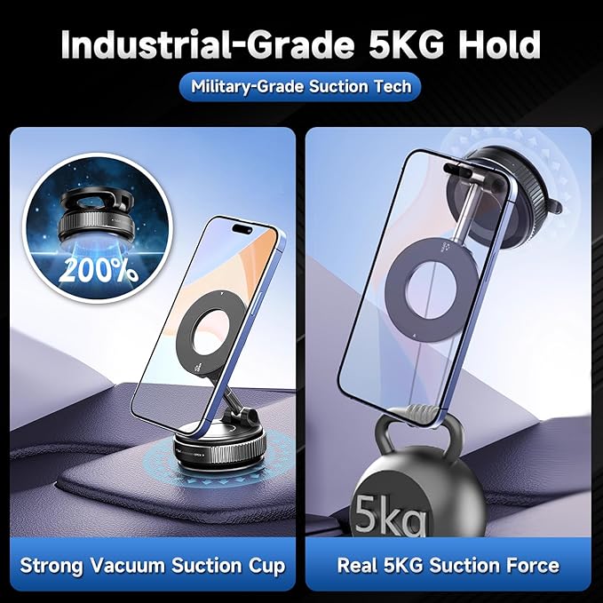 2026 Upgraded Vacuum Magnetic Car Phone Holder 360° Suction Cup Phone Mount for Magsafe Cell Phone Holders, Hands-Free Adjustable Foldable for iPhone 16 Pro Max & All Smartphones Car Gym Mirror