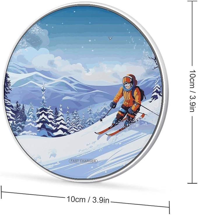 Winter Skiing Wireless Charger Aluminum Alloy Frame 10W Fast Charging Pad with Indicator Light 6mm Thin &amp Portable Wireless Charging Pad for Travel Home Office Desk