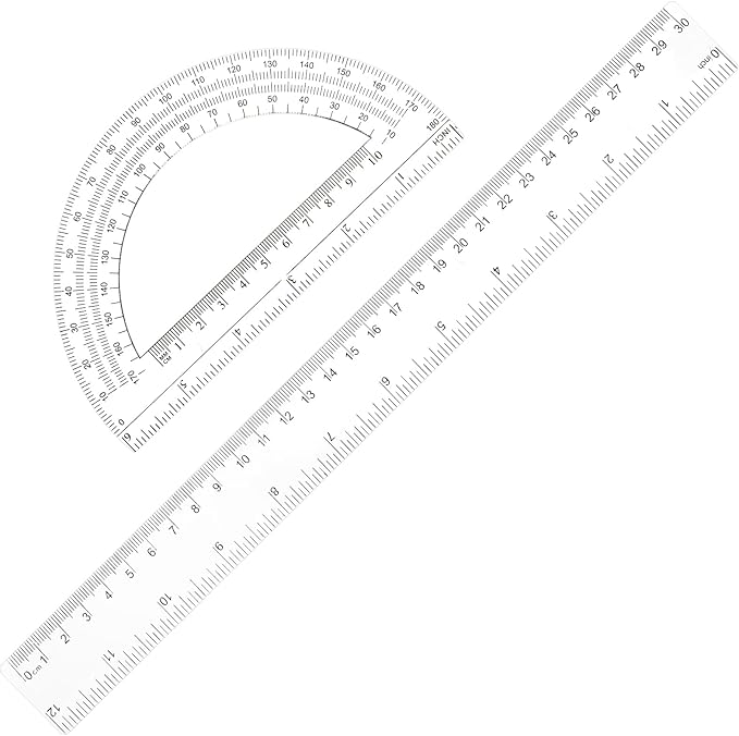 Protractor and Ruler Set, 2 Packs Ruler 12 Inch Math Geometry Set Clear Ruler for School Protractor Set Angle Finder School Supplies Set Protractor for School Home Supplies Office Drawing