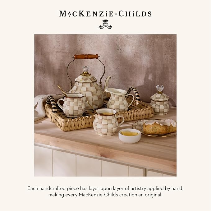 MACKENZIE-CHILDS Enamel Abundant Bowl, Decorative or Serving Bowl, 13-Cup Capacity, Brown-and-White Mocha Check