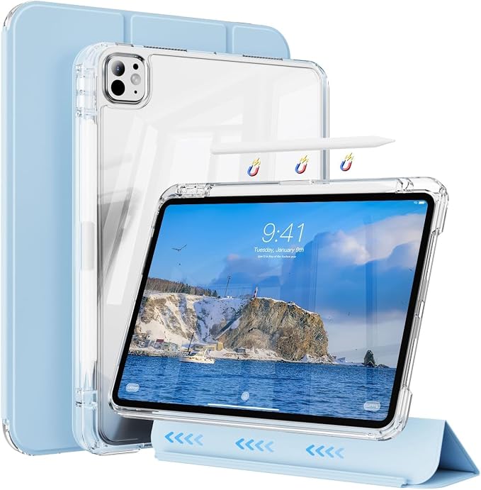Case for iPad Air 13 Inch Case M4/M3/M2 (2026/2025/2024) Pro 12.9 Inch (6th/5th Gen 2022/2021) 2 in 1 Detachable Cover with Clear Hard Back Supports Touch ID Auto Wake/Sleep Black