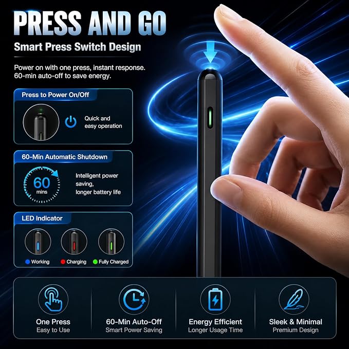 Stylus Pen for iPad Pro with Fast Charging Tilt Function Palm Rejection | Compatible with iPad 2018-2025: Works with iPad Pro Air Mini and iPad models for writing drawing and note-taking