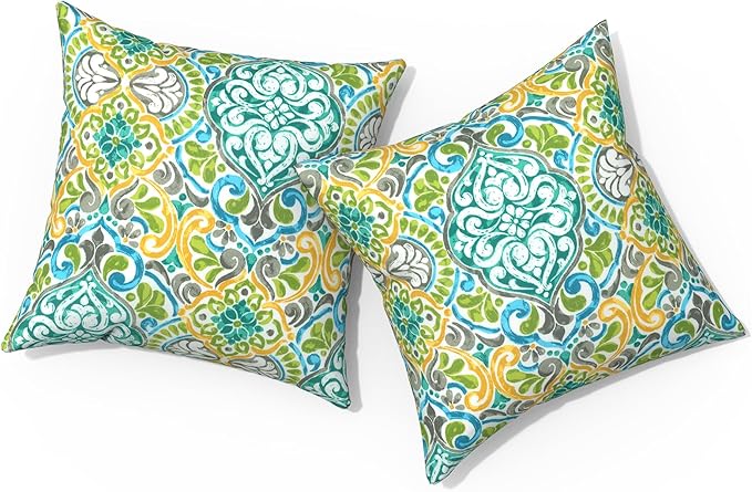 Outdoor Pillows for Patio Furniture 20x20 inch, Square Outdoor Throw Pillows with Inserts, Decorative Patio Pillows for Garden Couch Home Sofa Office Chair, Pack of 2,Damask Green