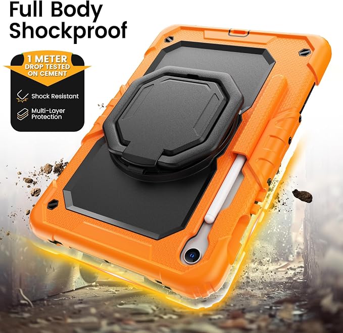 HXCASEAC Case for Galaxy Tab S10 lite / S10 FE / S9 FE 10.9 Inch Shockproof | 360° Rotating Stand | S Pen Holder | Screen Protector | Shoulder Strap | Samaung S10 Lite Tablet Case Kids Black